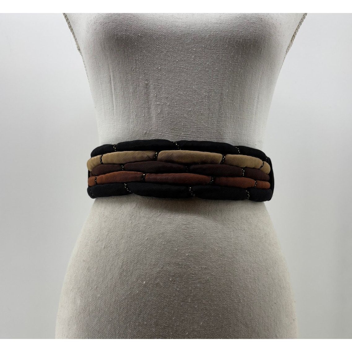 Other Vtg Cummerbund Belt Women's Puffy Fabric Belt Brown Tan OS Size ONE SIZE - 2 Thumbnail
