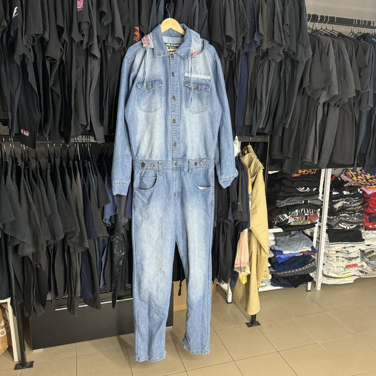 Other Time Is Money Rap Y2K Long Sleeve Denim Jumpsuit Size US 34 / EU 50 - 2 Thumbnail
