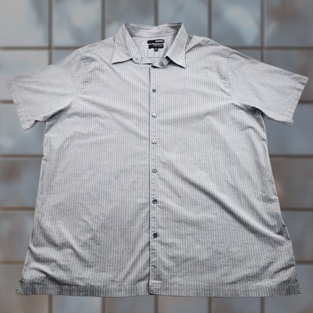 Murano Murano Shirt Mens 3XL Tall Gray Modern Comfort Short Sleeve Button Up Striped Shirt Size US XXL / EU 58 / 5 - 1 Thumbnail