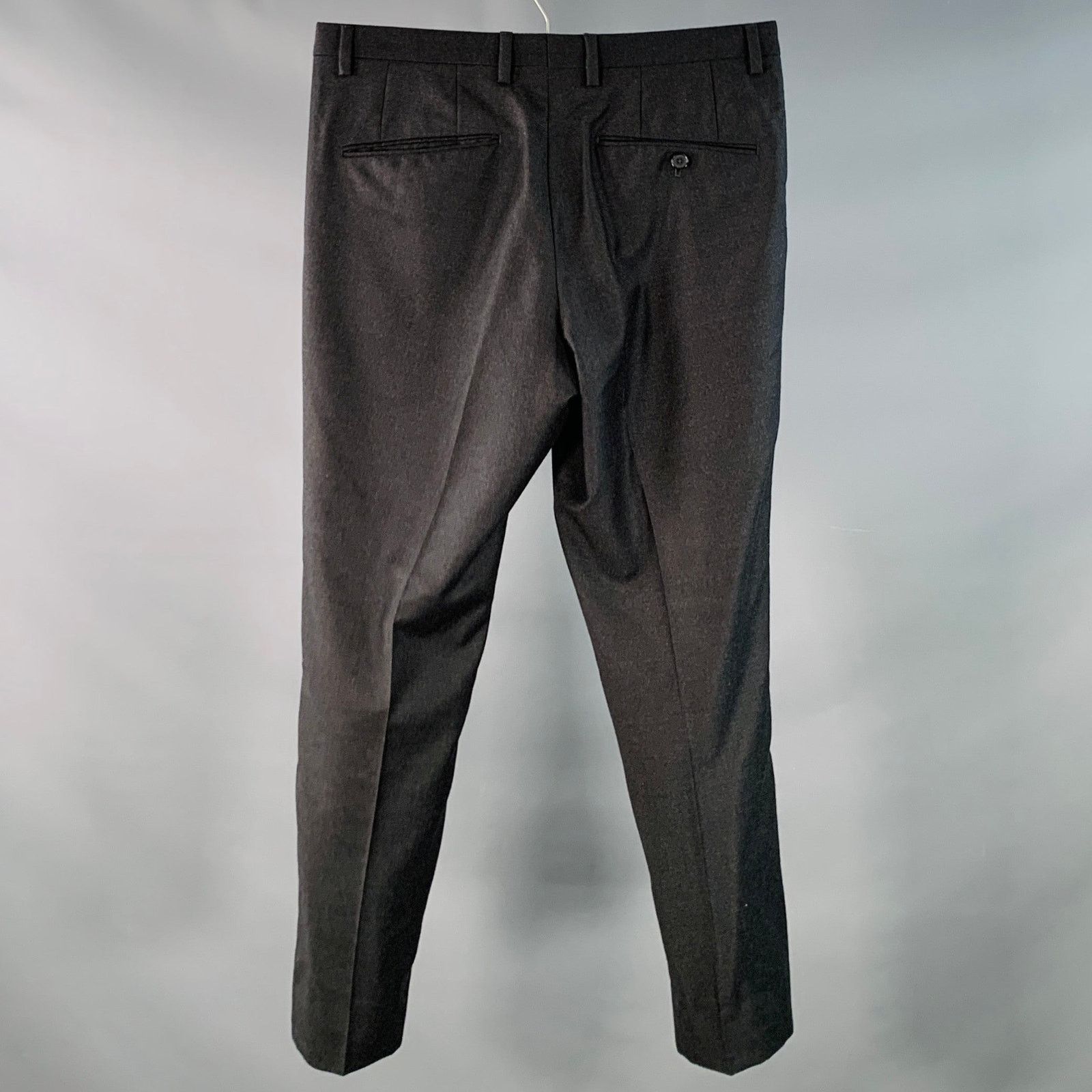 Jil Sander JIL SANDER Grey Charcoal Twill Wool Tapered Dress Pants Size US 30 / EU 46 - 2 Thumbnail