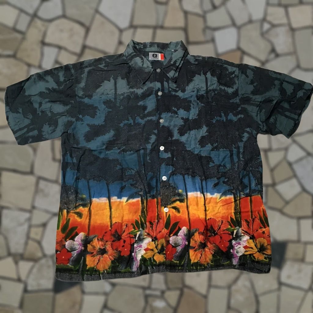 Vintage Arizona Jean Co Hawaiian Shirt Men LARGE Floral PALMS Button Collar Sz Size US L / EU 52-54 / 3 - 1 Thumbnail