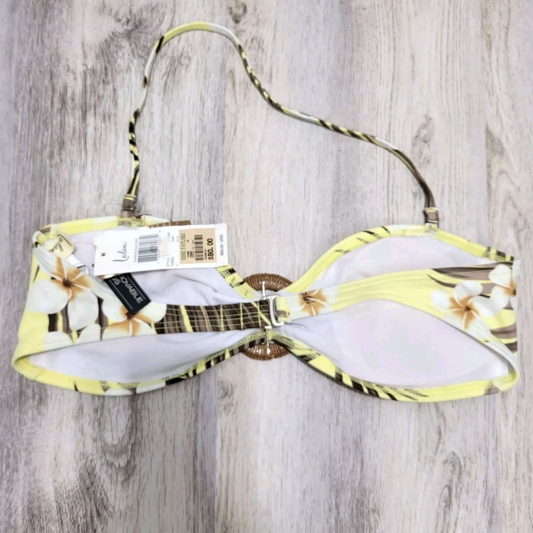 Vintage Leilani Yellow Brown Floral Halter Bikini Top Removable Pads Sz 12 New Swimwear Top Womens Pattern Floral Halter Top 12 Yellow Brown Womens Size XL / US 12-14 / IT 48-50 - 3 Thumbnail