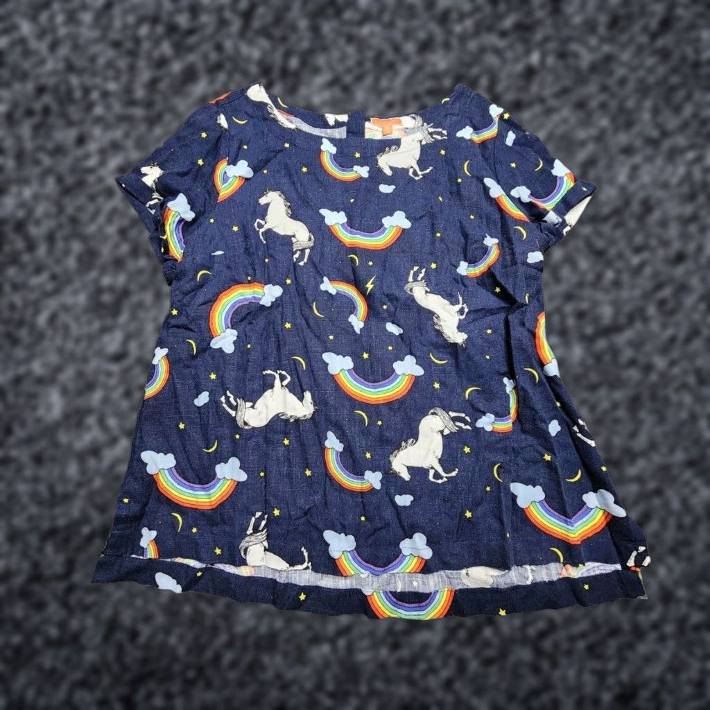 Vintage VINTAGE ModCloth Womens XL Unicorn Rainbows Shirt Top Pride Fantasy Linen Blend Blue Short Sleeve Cap Sleeve Women Size XL / US 12-14 / IT 48-50 - 1 Thumbnail