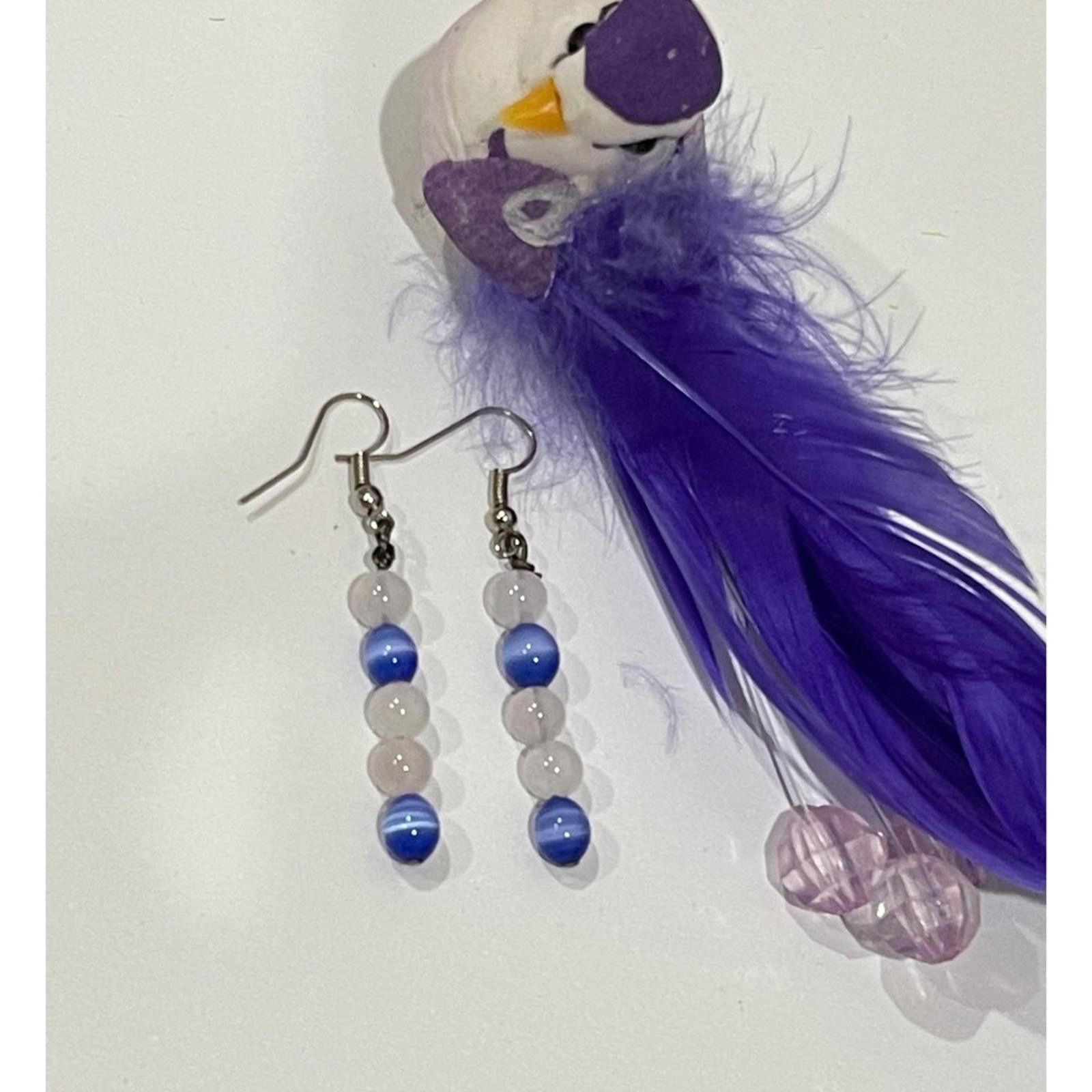 Handmade Handmade Blue and White Beaded Earrings Size ONE SIZE - 2 Thumbnail