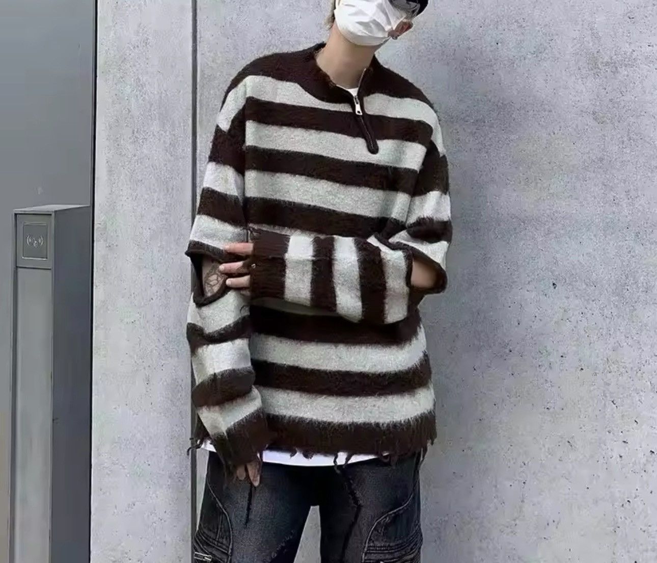 Designer × Vintage Knitted Striped Fluffy Sweater Pullover Size US XL / EU 56 / 4 - 2 Thumbnail