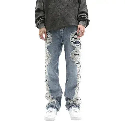 Japanese Brand × Jean Fully Distressed Side Seam Ripped Denim Straight-Fit Jeans Size US 32 / EU 48 - 2 Thumbnail