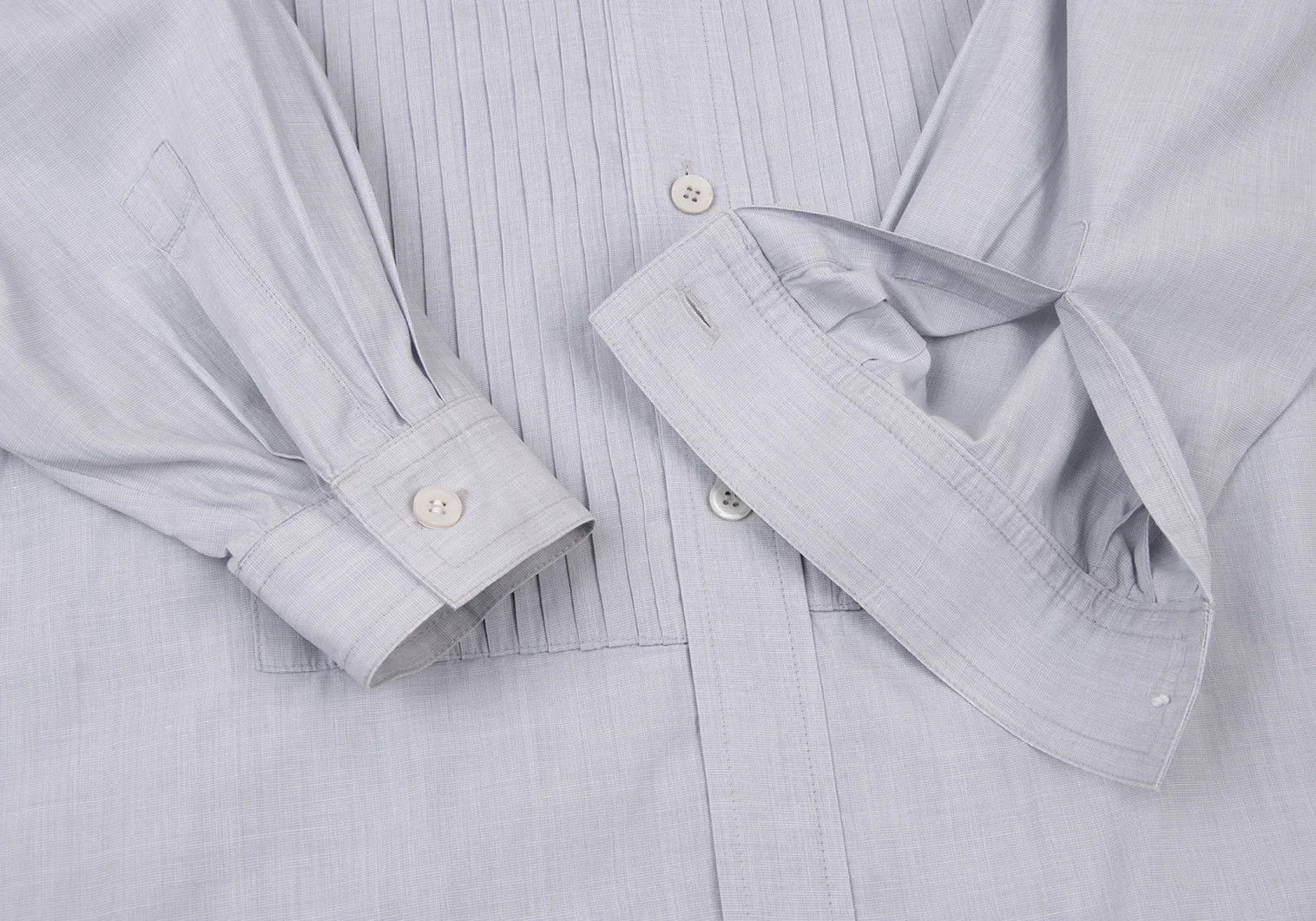 Issey Miyake Front Pleats Band Collar Shirt in Light Blue Size S Size US S / EU 44-46 / 1 - 9 Thumbnail
