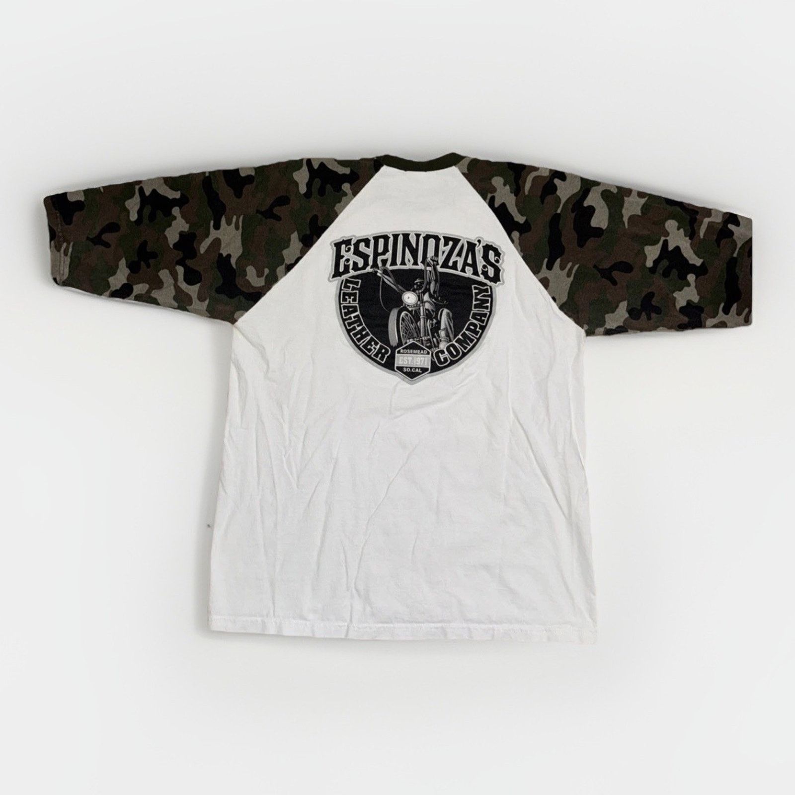Band Tees × Harley Davidson × Vintage Espinoza’s Leather 3/4 Sleeve Baseball T-Shirt Men’s XL Camo Size US XL / EU 56 / 4 - 1 Thumbnail