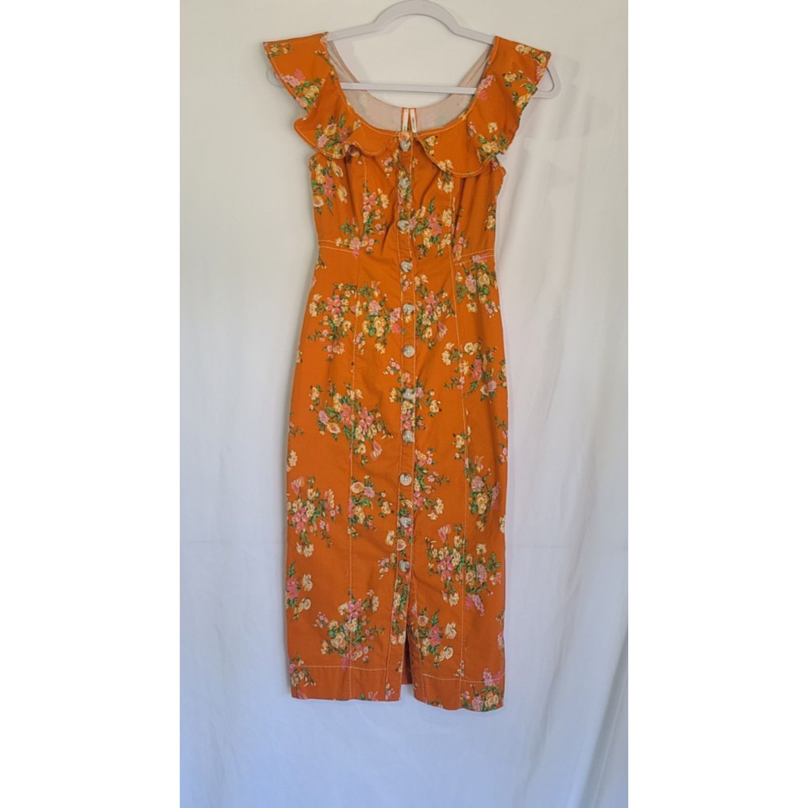 Anthropologie Anthropologie Buttondown Magic Fabric Midi Orange Dress XXSP Size XXS / US 00 / IT 34 - 3 Thumbnail