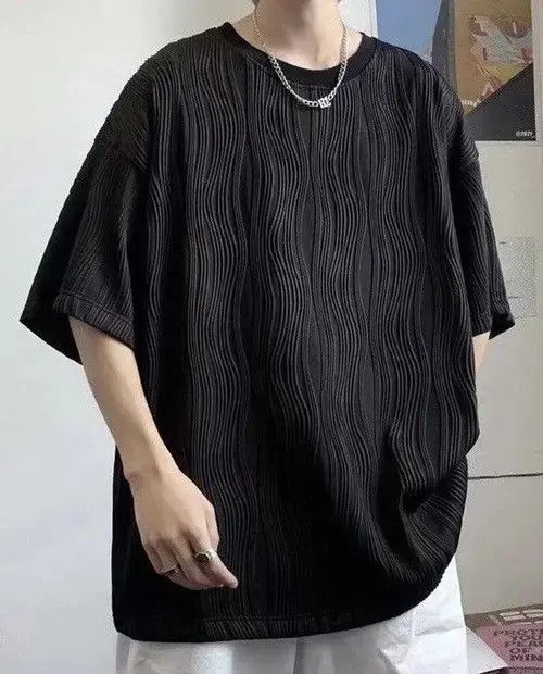 VIBE Korean Black Wave Pleated Oversized Relaxed Tee T-shirt Size US XL / EU 56 / 4 - 6 Thumbnail