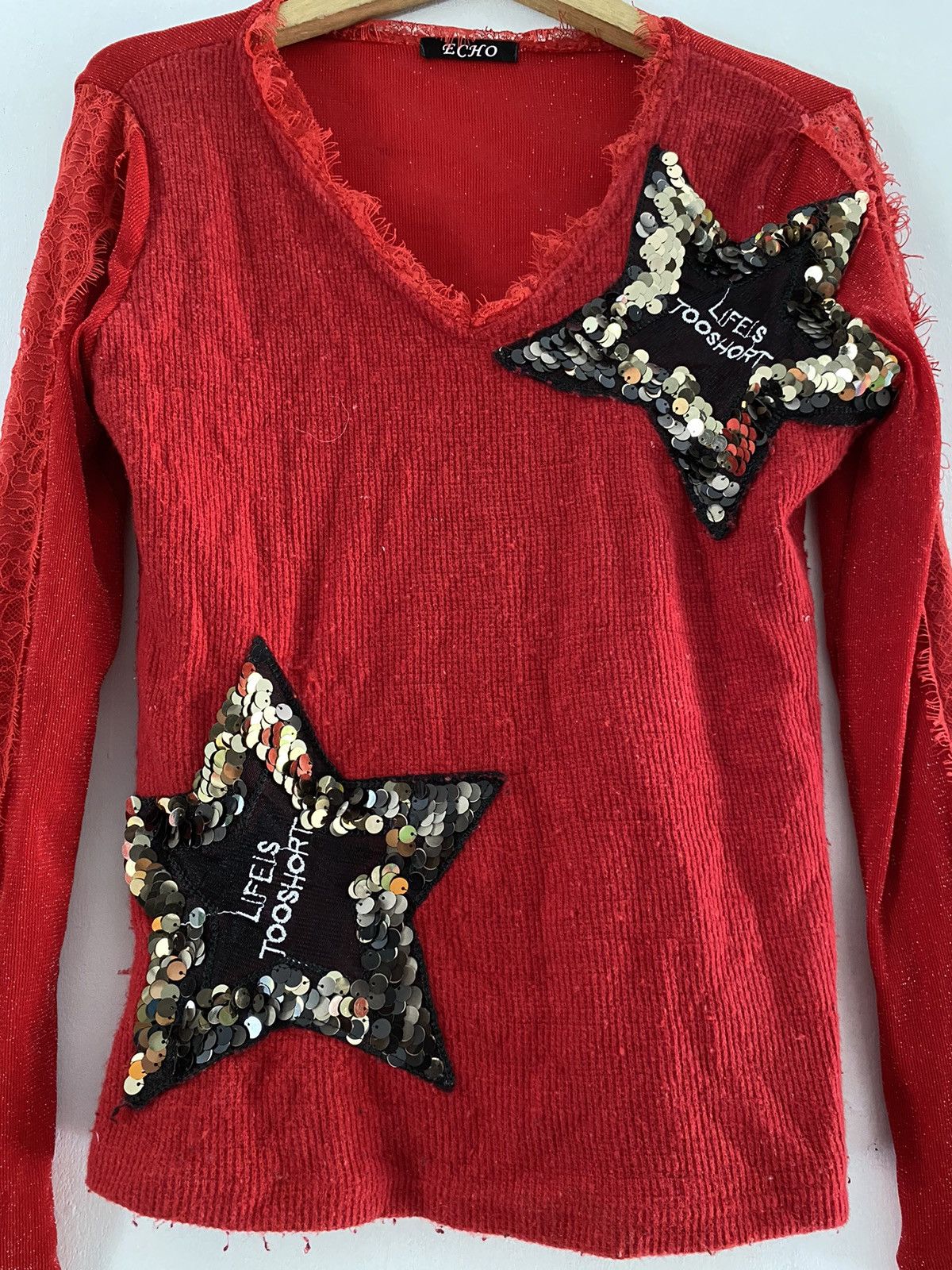 20471120 × Hysteric Glamour × Japanese Brand Echo star glitter distressed knit sweatshirt Size US M / EU 48-50 / 2 - 2 Thumbnail