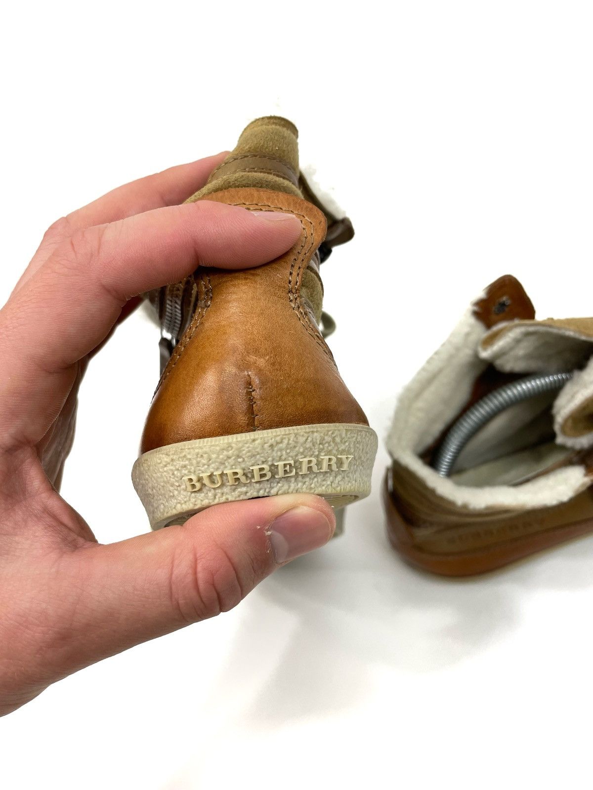 Burberry Burberry Archive Shearling-Lined Leather High-Top Sneakers Size US 8 / IT 38 - 12 Thumbnail