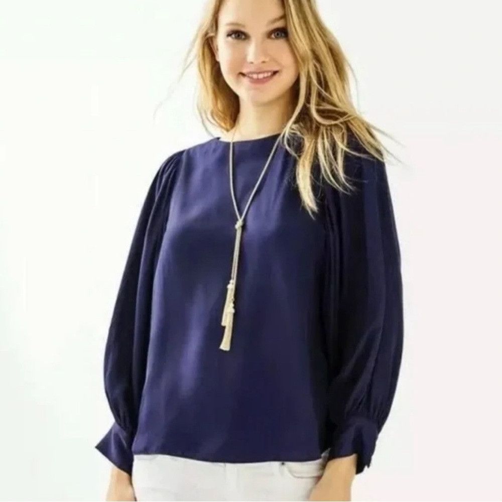Express Express Long Sleeve Loose Fit Blouse Navy Blue Small Size S / US 4 / IT 40 - 1 Thumbnail