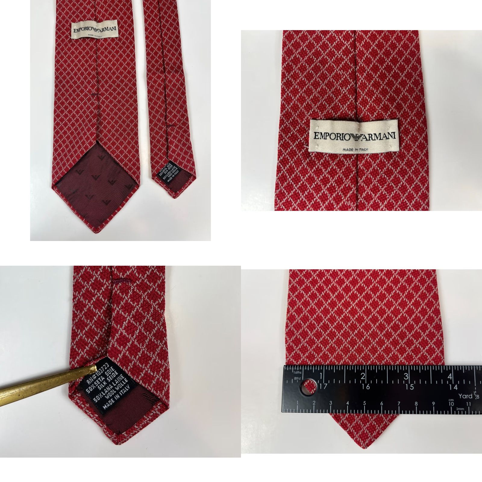 Emporio Armani VINTAGE Emporio Armani Tie Men’s Silk Wool Blend Geometric Red 57.5" 3 7/8" Wide Made in Italy Designer Vintage Men Size ONE SIZE - 8 Thumbnail