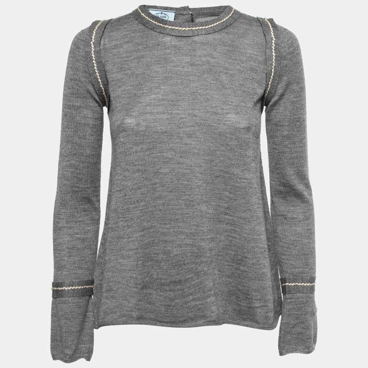Prada Prada Grey Wool and Silk Knit Long Sleeve Open Back Sweater Size S / US 4 / IT 40 - 1 Thumbnail