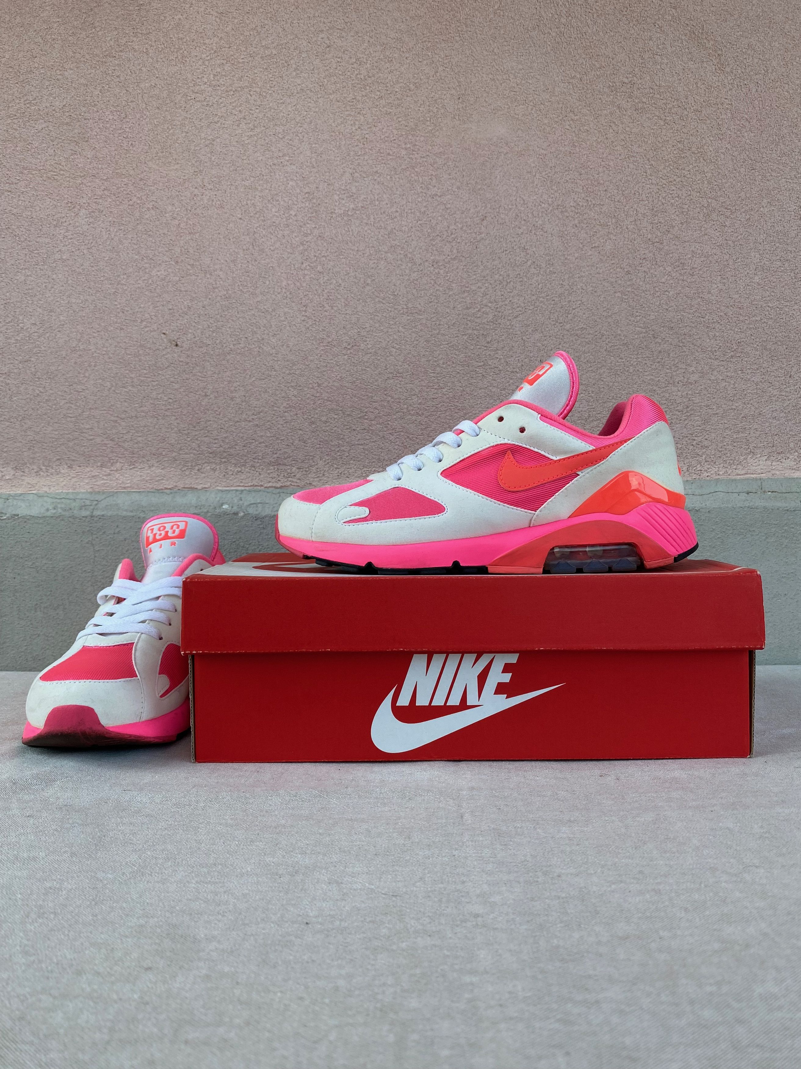 image of Comme Des Garcons x Nike Air Max 180/cdg Shoes in Laser Pink/Solar Red/White, Men's