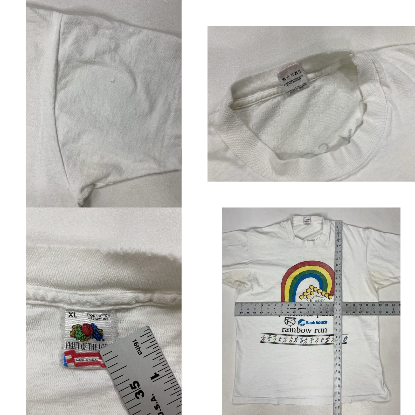 Fruit Of The Loom VINTAGE Fruit of the Loom T-Shirt Rainbow Run Graphic Park Peachtree City 90s Mens Large White Cotton Short Sleeve Crew Neck 1990s USA Logo Size US L / EU 52-54 / 3 - 8 Thumbnail