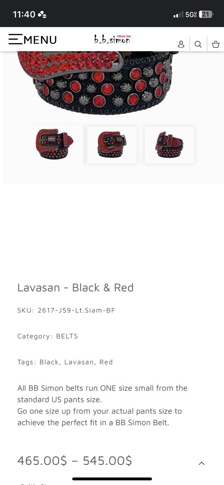 B.B. Simon bb belt lavasan black & red Size 34 - 8 Thumbnail