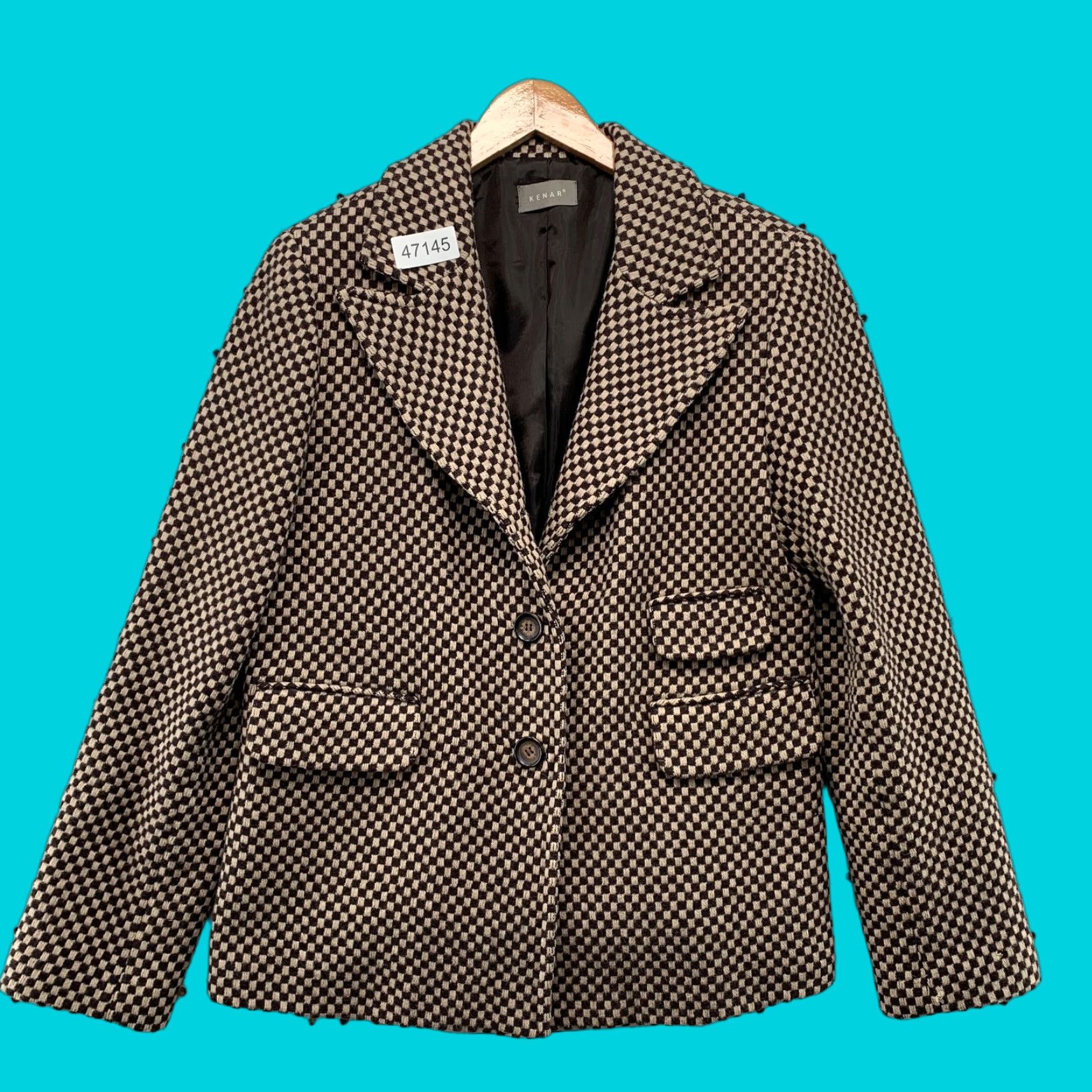 Vintage Kenar Wool Tweed Blazer Womens Medium Brown Checkered Check Business Work Shirt Size M / US 6-8 / IT 42-44 - 1 Thumbnail