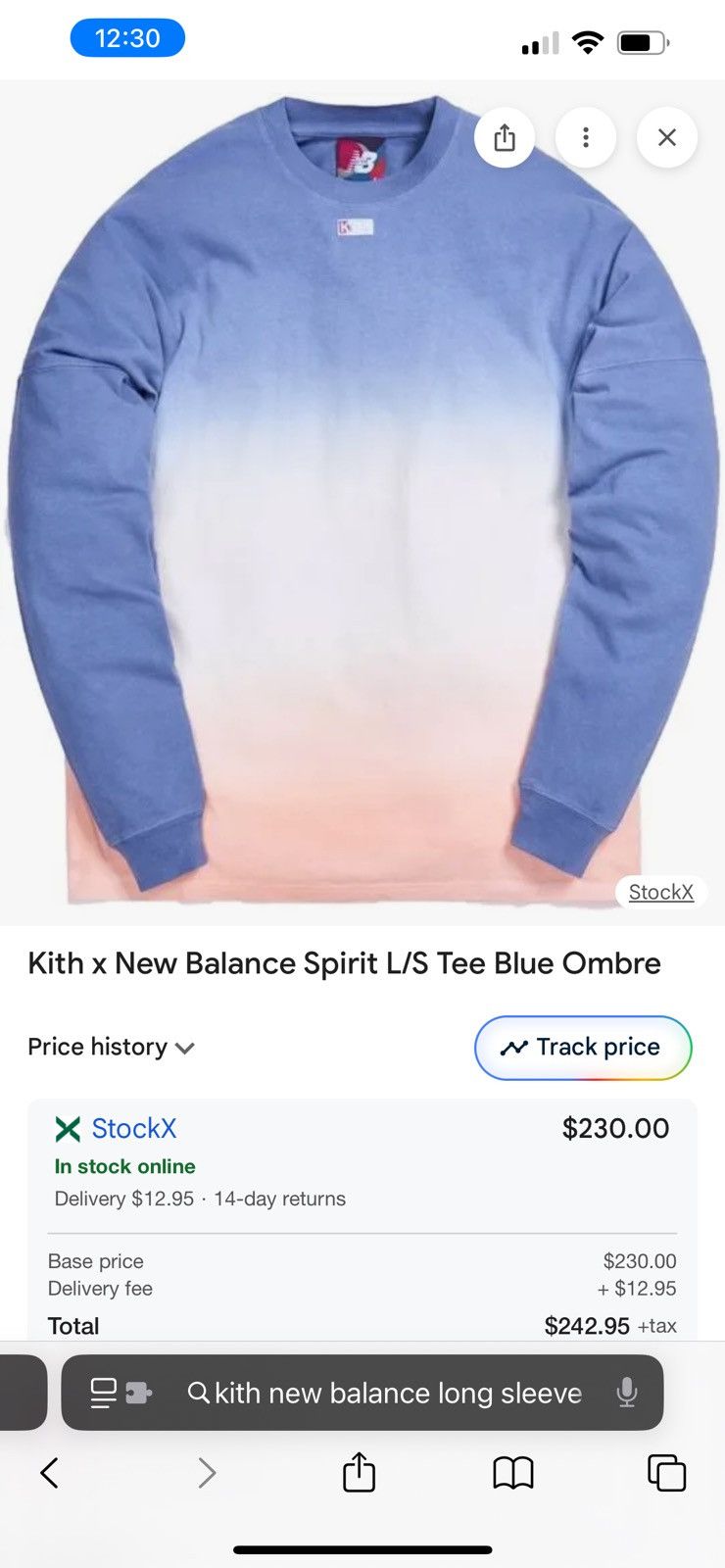 Kith × New Balance Kith x New Balance Spirit L/S Tee Blue Ombre Size US M / EU 48-50 / 2 - 5 Thumbnail