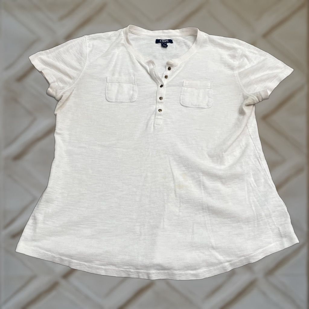 Chaps Chaps Henley Shirt Mens XL Solid White Short Sleeve Cotton Casual Pocket Top Size US XL / EU 56 / 4 - 1 Thumbnail
