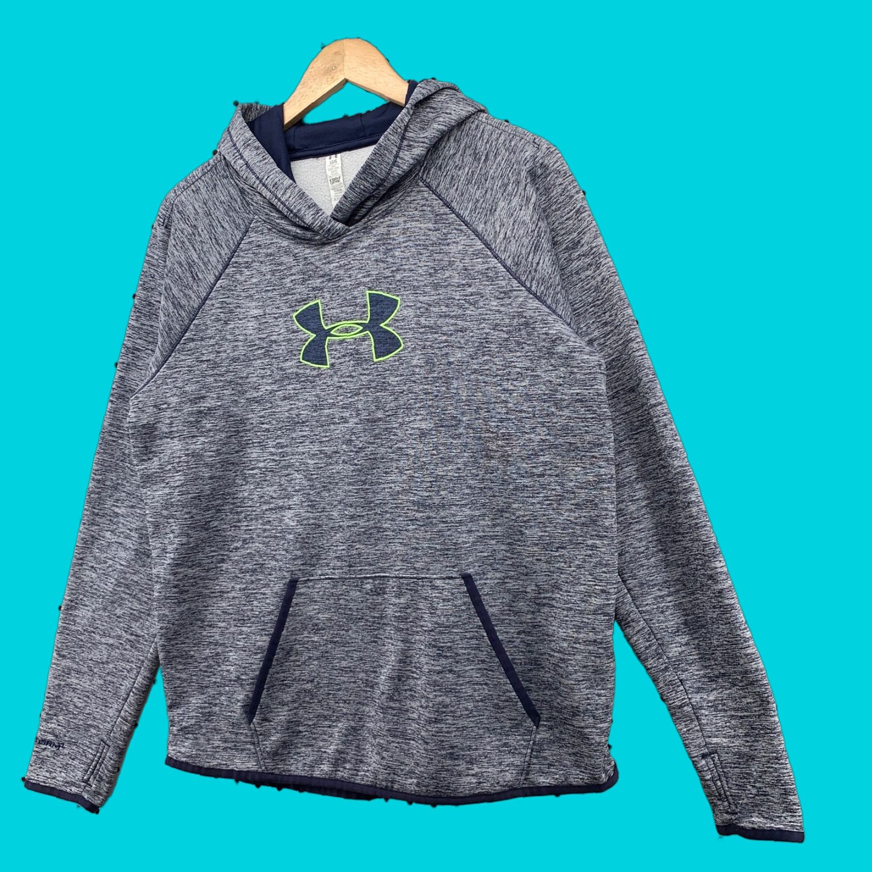 Under Armour VINTAGE MEN'S UNDER ARMOUR LOOSE FIT COLD GEAR PULLOVER HOODIE Heather BLUE Large Size US L / EU 52-54 / 3 - 1 Thumbnail