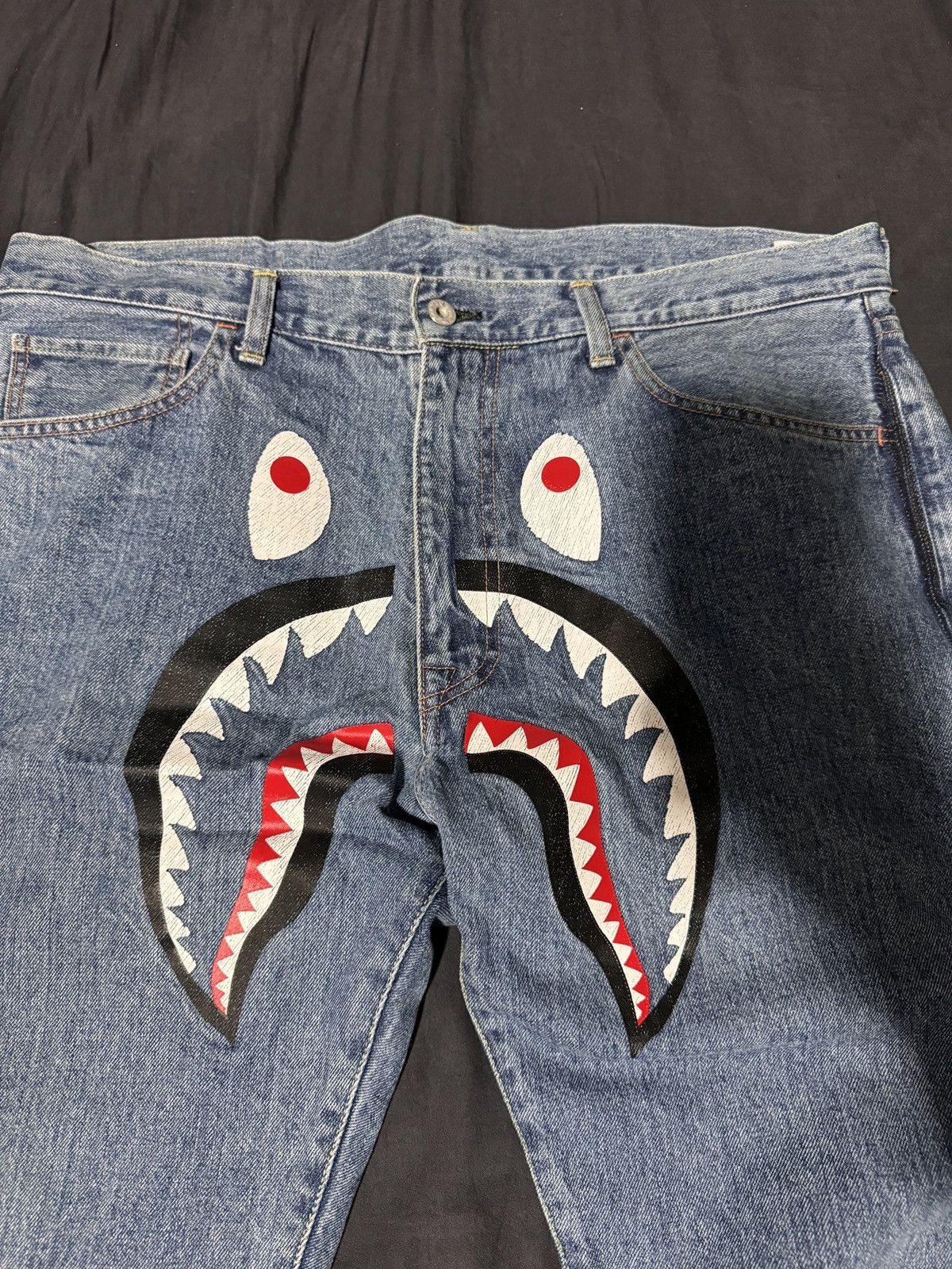 Bape Shark Washed Wide Denim Pants Size US 36 / EU 52 - 2 Thumbnail