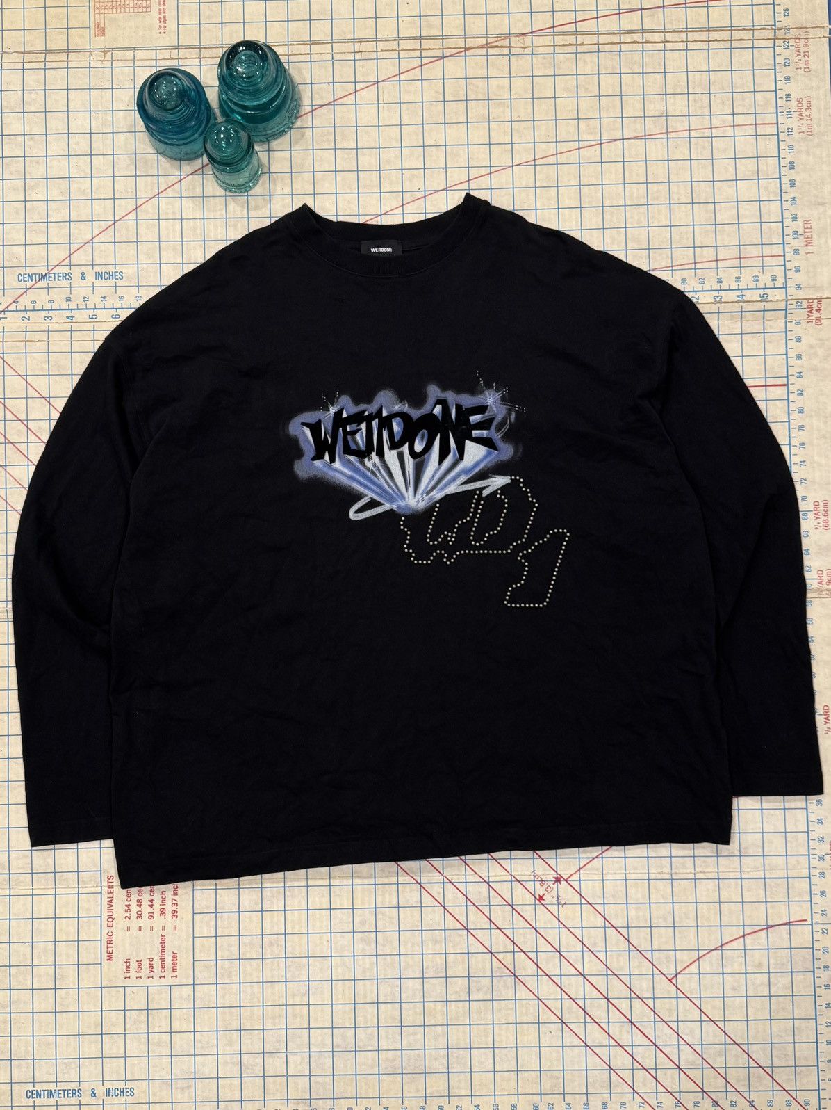 WE11DONE WE11DONE Crystal Logo Long Sleeve Black Mens MediumOversized Size US M / EU 48-50 / 2 - 1 Thumbnail