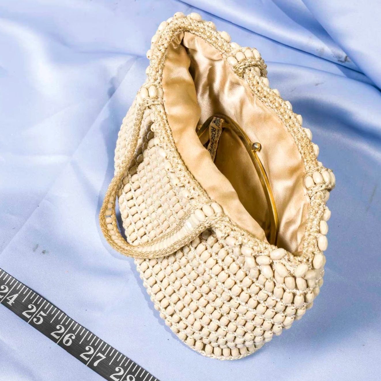 Vintage VINTAGE Beaded Evening Bag Rosenfeld Kiss Lock Insert 1960s Italy White Handmade Bag (Adult) Womens Size ONE SIZE - 3 Thumbnail