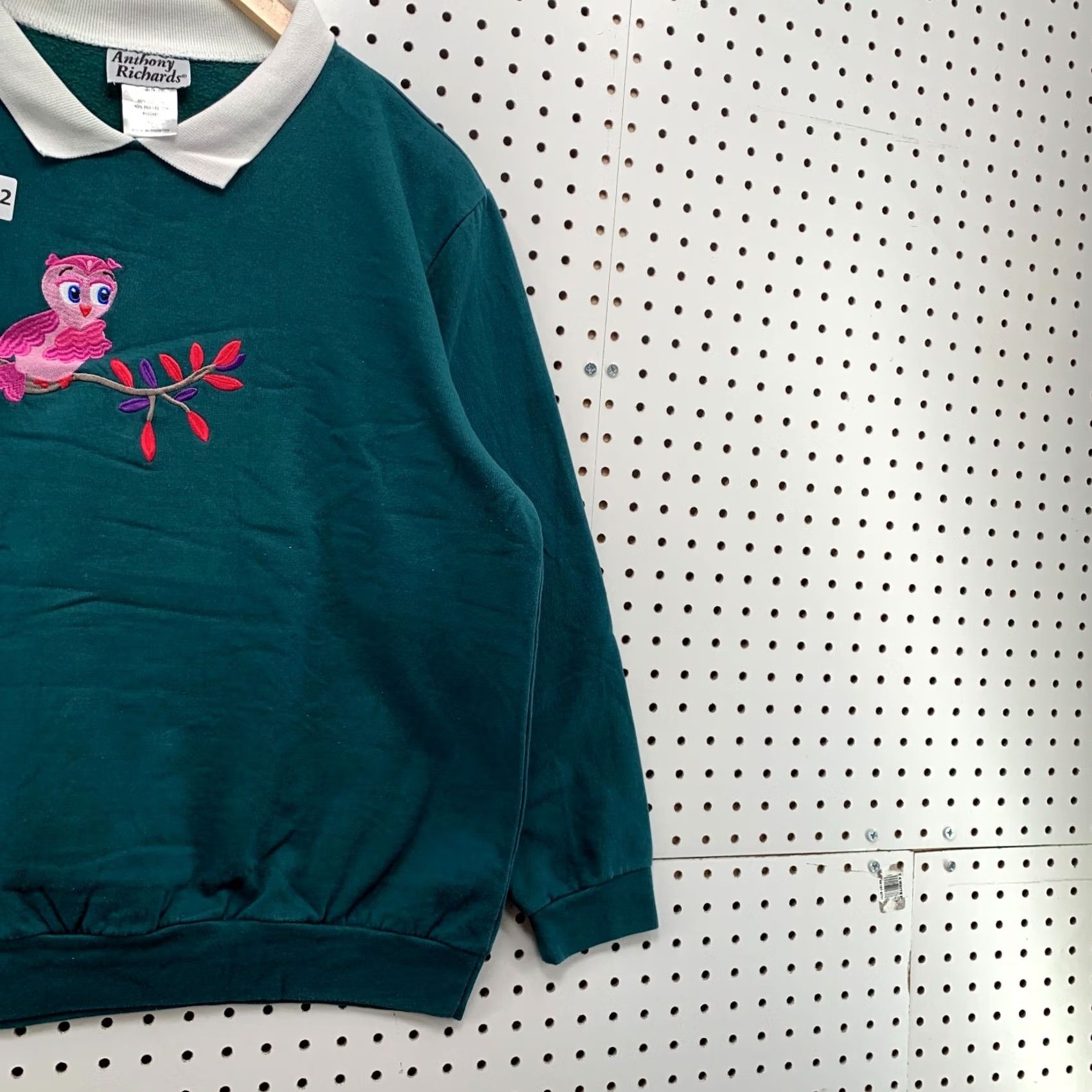Vintage Anthony Richards Collared Grandma Sweater Green Embroidered Birds Women XL 23x26 Size XL / US 12-14 / IT 48-50 - 4 Thumbnail