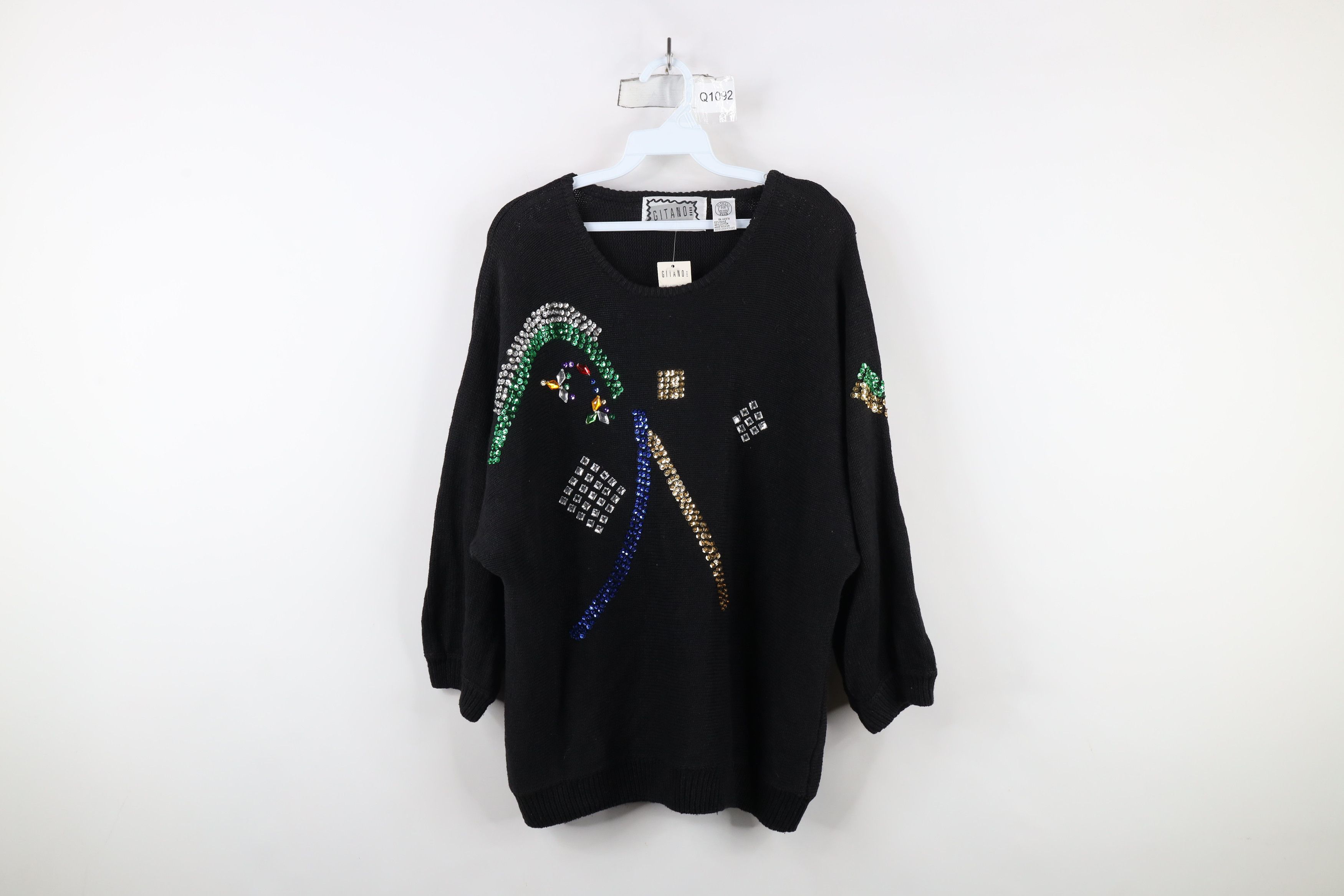 Vintage Deadstock Vintage 90s Streetwear Sequin Knit Sweater Black Size 3XL / US 20-22 - 1 Thumbnail