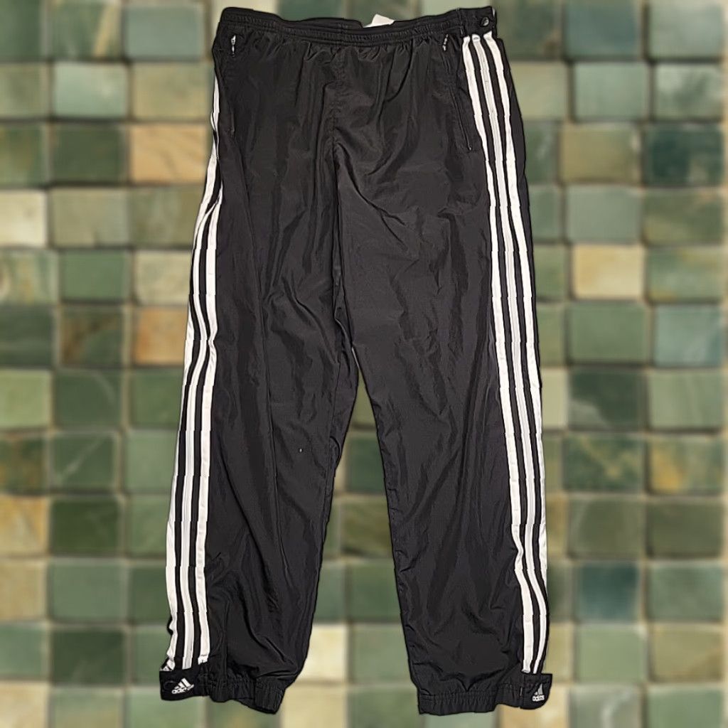 VTG Adidas Track Pants Mens XL Black 3 Stripe Warmup Full Zip Leg Retro 90s Y2K
