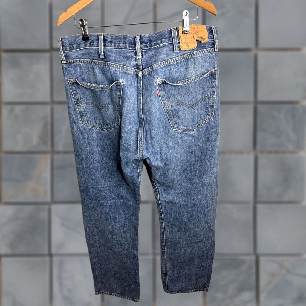 Levi's Levis 501 Jeans Mens 34x30 Blue Denim Button Fly Red Tab Distressed Vintage Style Straight 5-Pocket Copper Rivets Size US 32 / EU 48 - 1 Thumbnail
