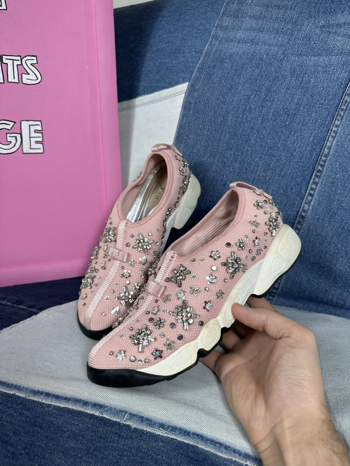 Dior Dior Fusion Pink Bling Mesh Rhinestones Low Sneakers Size US 7 / IT 37 - 24 Thumbnail