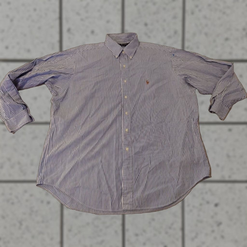 Polo Ralph Lauren Polo Ralph Lauren Dress Shirt Mens Button-Down Blue Striped Cotton 17 34 Long Sleeve Size 46R - 1 Thumbnail
