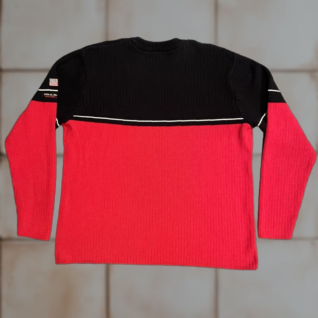 Ralph Lauren Polo Jeans Co Ralph Lauren Sweater Mens XL Black Red Knit Crewneck Flag Patch Striped USA Patriotic Embroidery Size US XL / EU 56 / 4 - 1 Thumbnail