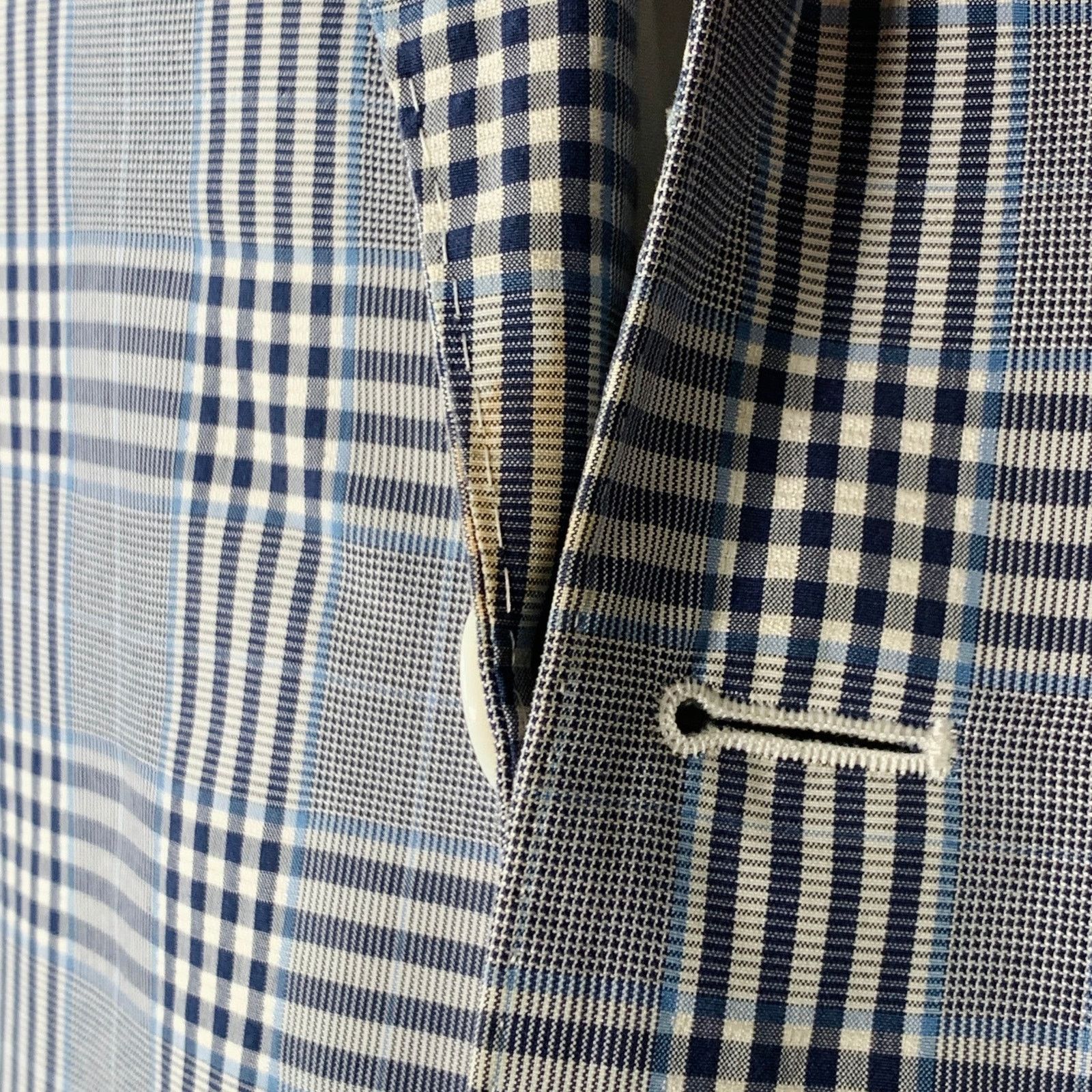 Brooks Brothers Black Fleece BLACK FLEECE Size 42 Navy White Plaid Cotton Silk Sport Coat Size 42R - 8 Thumbnail