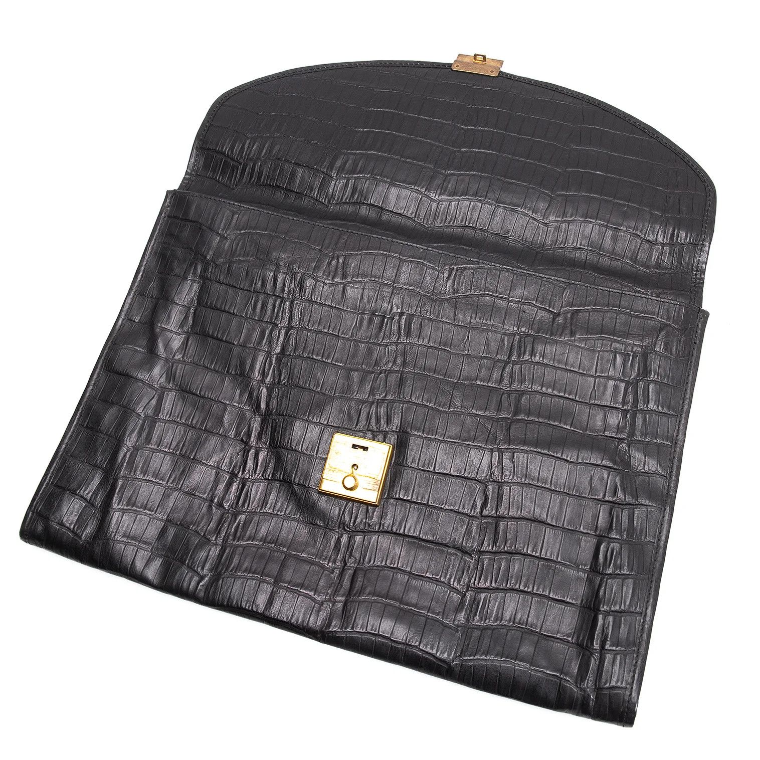 Armani Crocodile Embossed Leather Clutch Bag in Black Size ONE SIZE - 7 Thumbnail