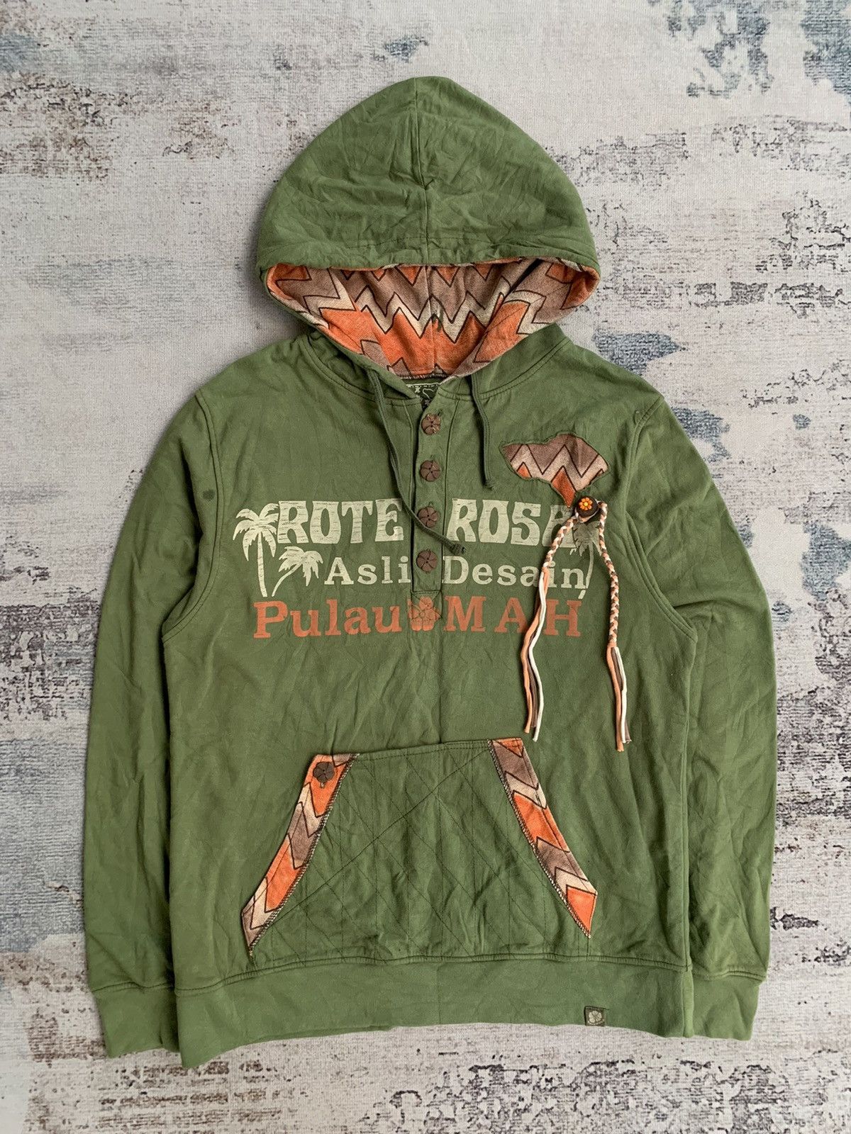 20471120 × Beauty Beast × Japanese Brand 2000s Undefined Rote Rosa Patchwork Green Hoodie Size US M / EU 48-50 / 2 - 1 Thumbnail