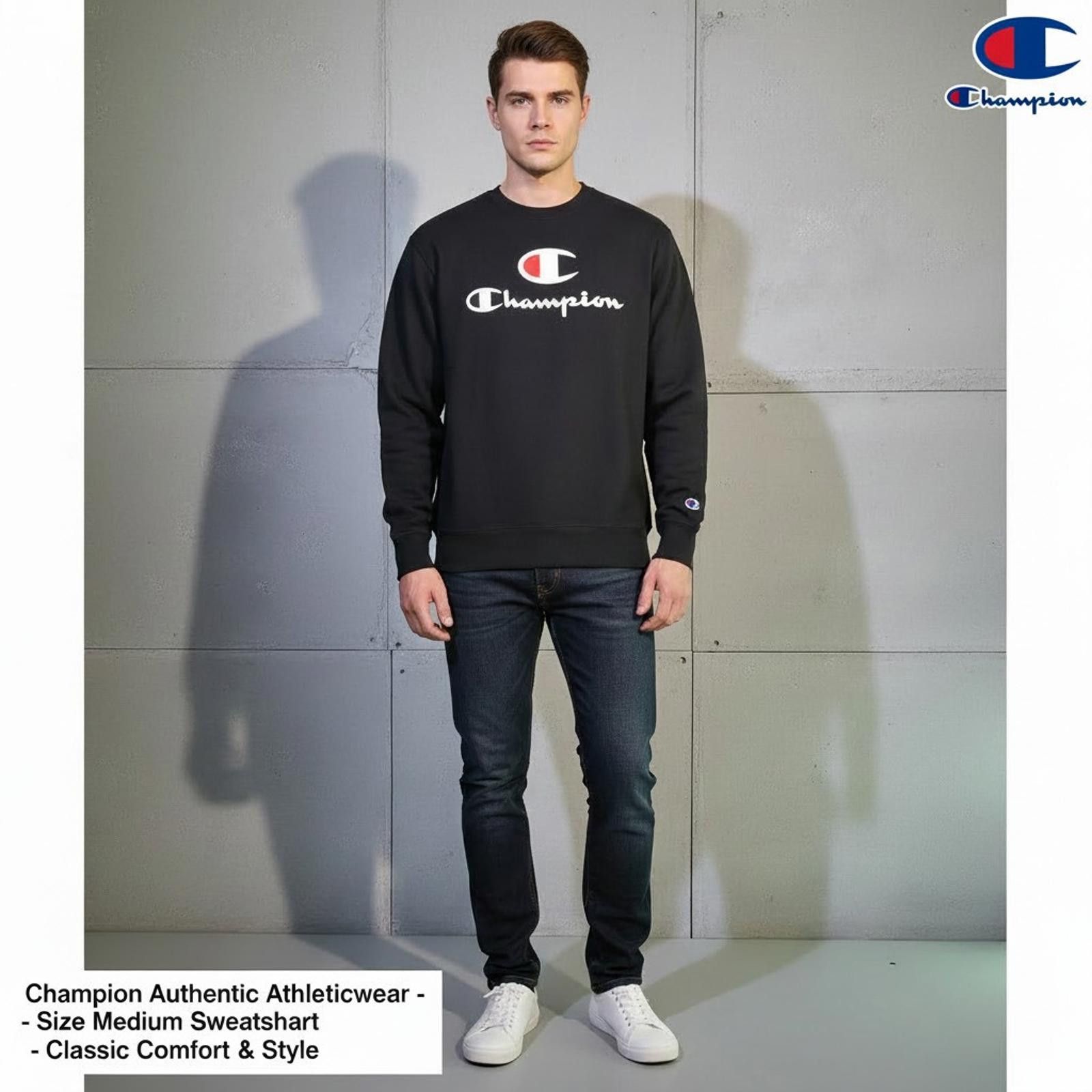 Champion Champion Authentic Athleticwear Black Sweatshirt Size Medium Size US M / EU 48-50 / 2 - 2 Thumbnail