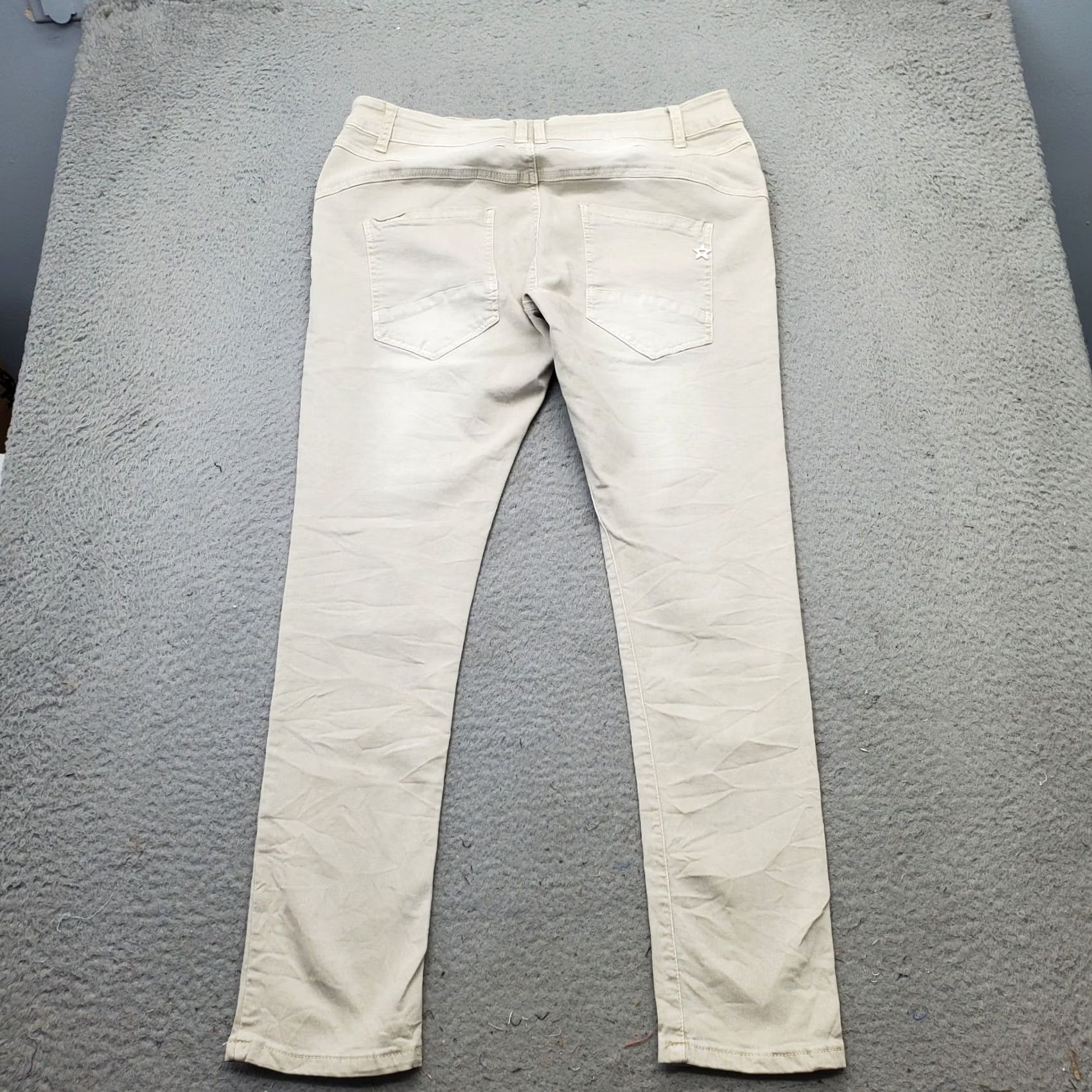 Denime Jewelly Jeans Womens XL/42 Tan Denim Stretch Boho Straight Leg Button Fly JW7765 Jeans Size 40" / US 18 - 2 Thumbnail