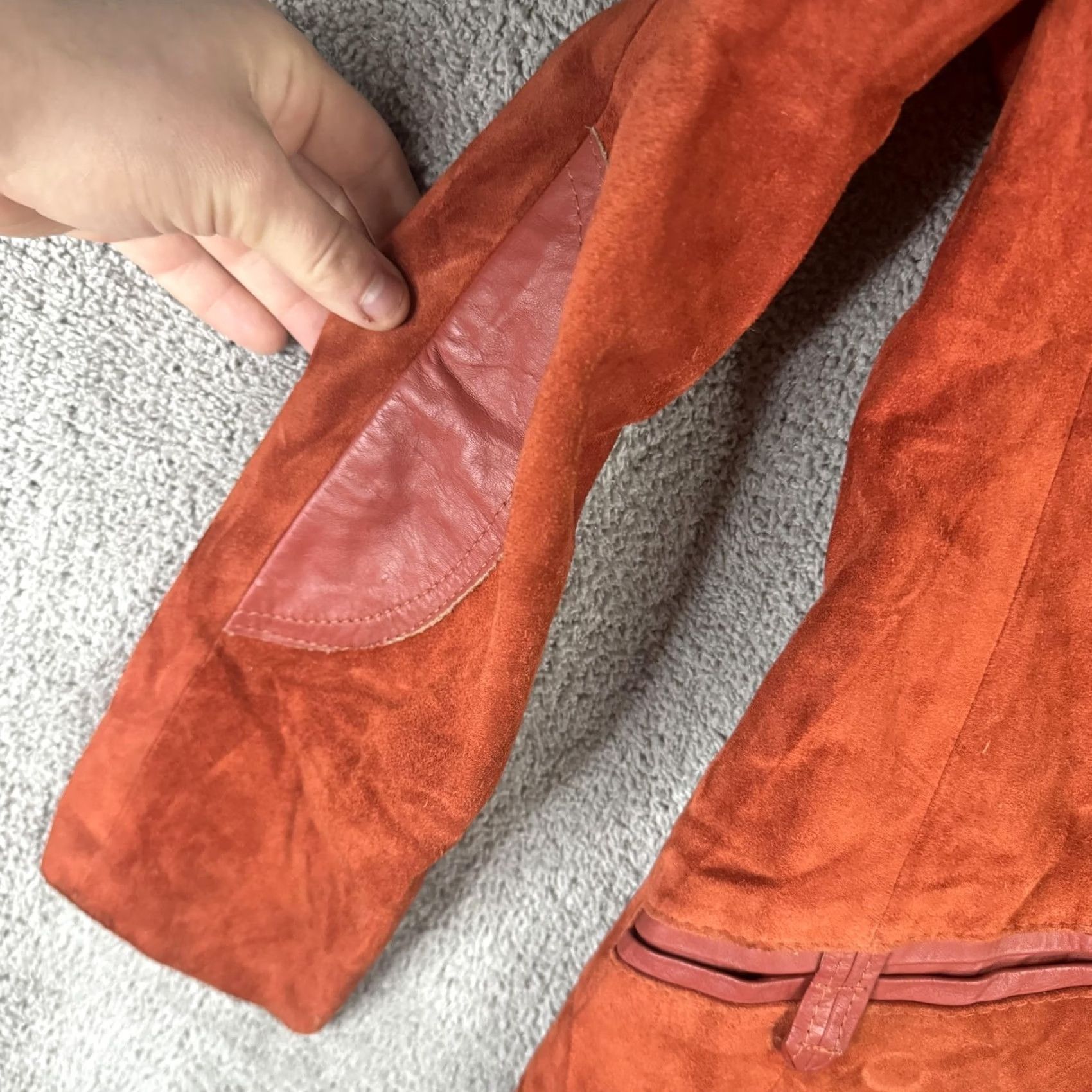 Vintage Split End Ltd Blazer Womens 7/8 Orange Suede Leather Elbow Patch Single Breasted Jacket Size M / US 6-8 / IT 42-44 - 4 Thumbnail