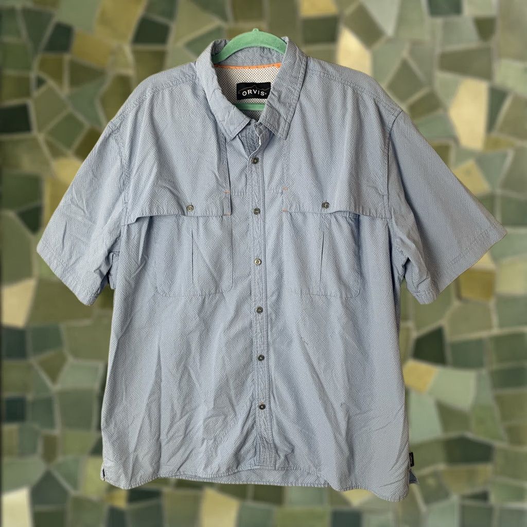 Orvis Orvis Mens XXL Blue Seersucker Fishing Performance Hiking Outdoor Shirt Size US XXL / EU 58 / 5 - 1 Thumbnail