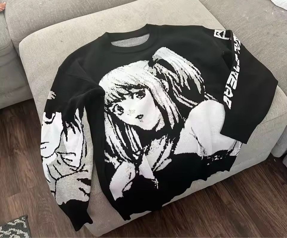 Anime Knit Sweater Black White Oversized Jumper