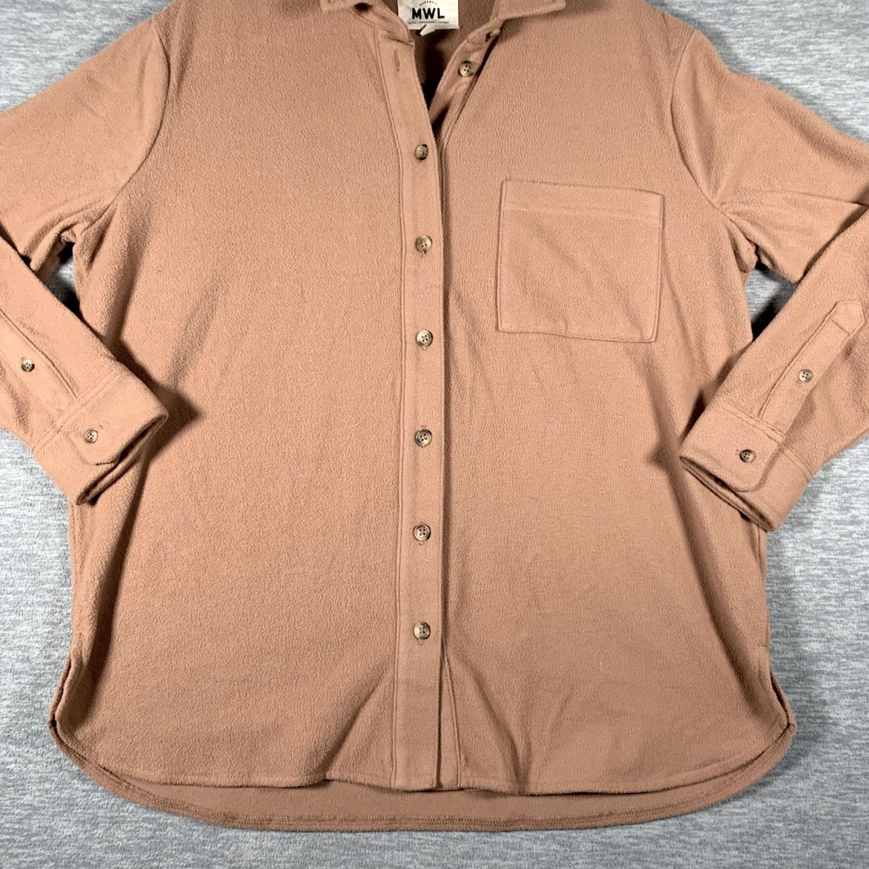 Madewell Madewell MWL Shirt Womens Small Beige Fleece Tunic Button Front Long Sleeve Size S / US 4 / IT 40 - 3 Thumbnail