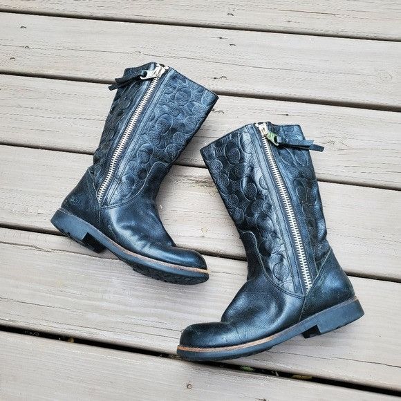 Coach Coach Valentine Embossed Signature C Logo Black Leather Boot Size US 6 / IT 36 - 3 Thumbnail