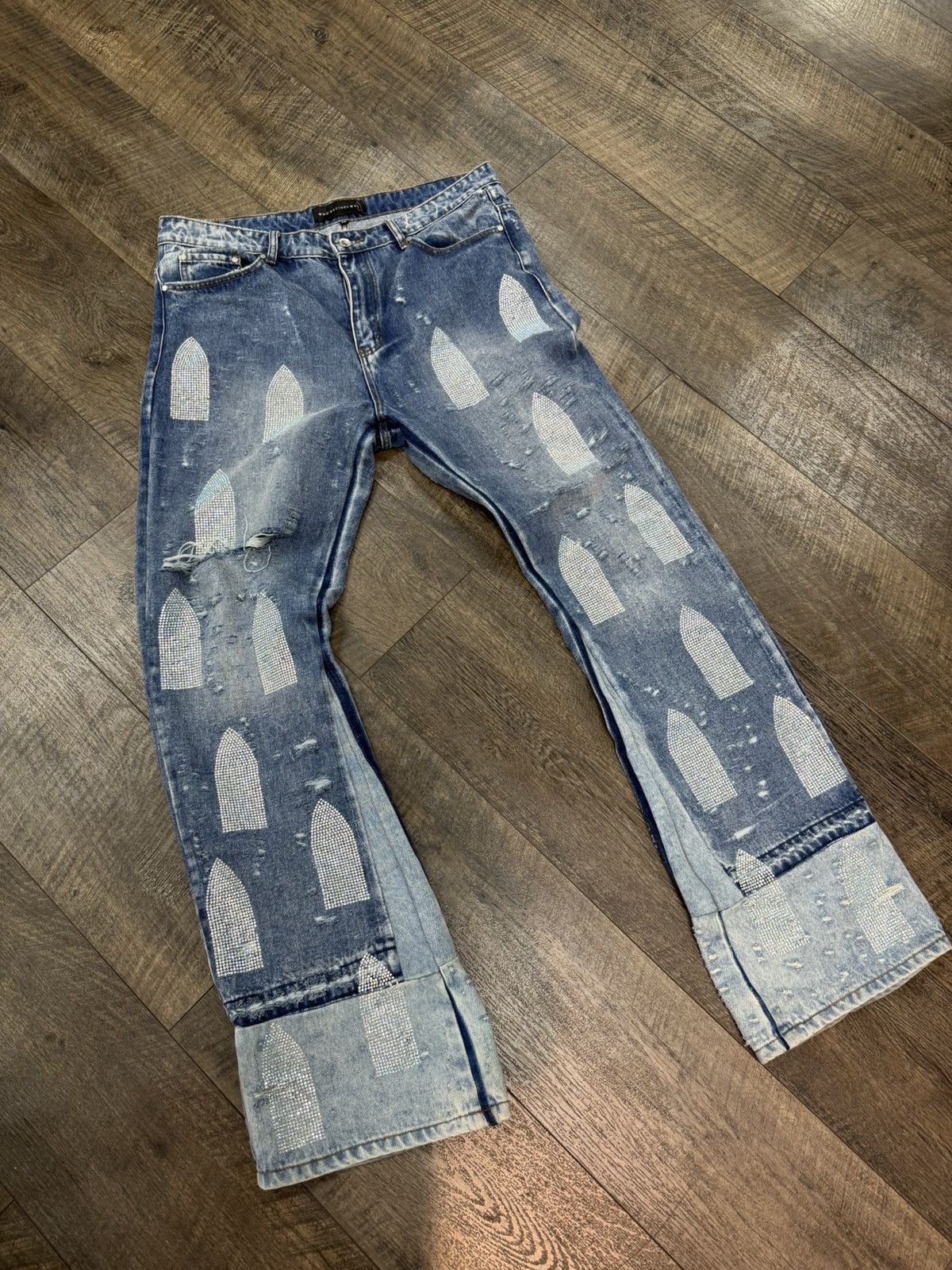 Who Decides War RHINESTONE WASHED DENIM Size US 36 / EU 52 - 1 Thumbnail
