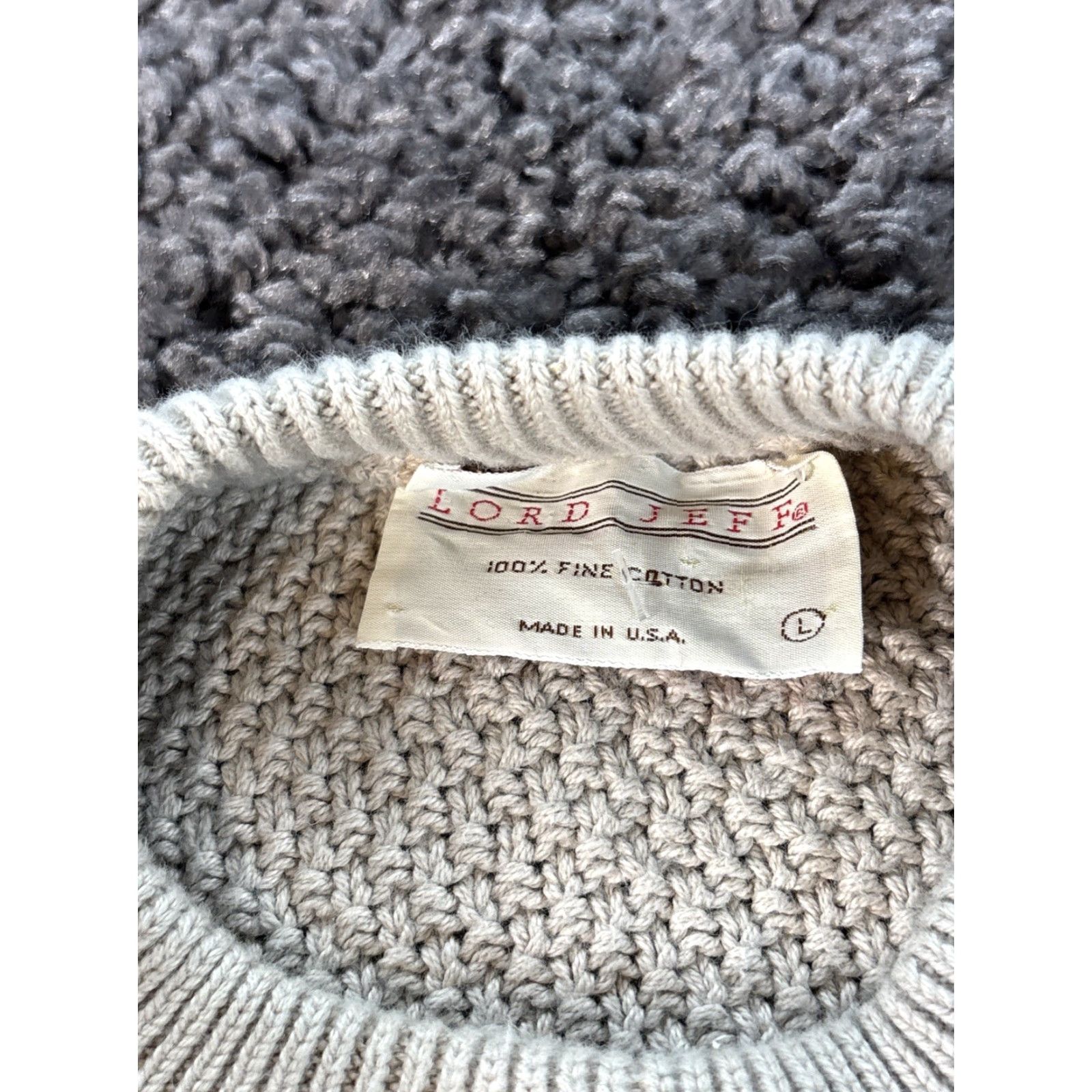 Vintage VINTAGE Lord Jeff Sweater Men L Ivory 80s 90s Chunky-Knit Crew Neck Pullover Made in USA Size US L / EU 52-54 / 3 - 4 Thumbnail