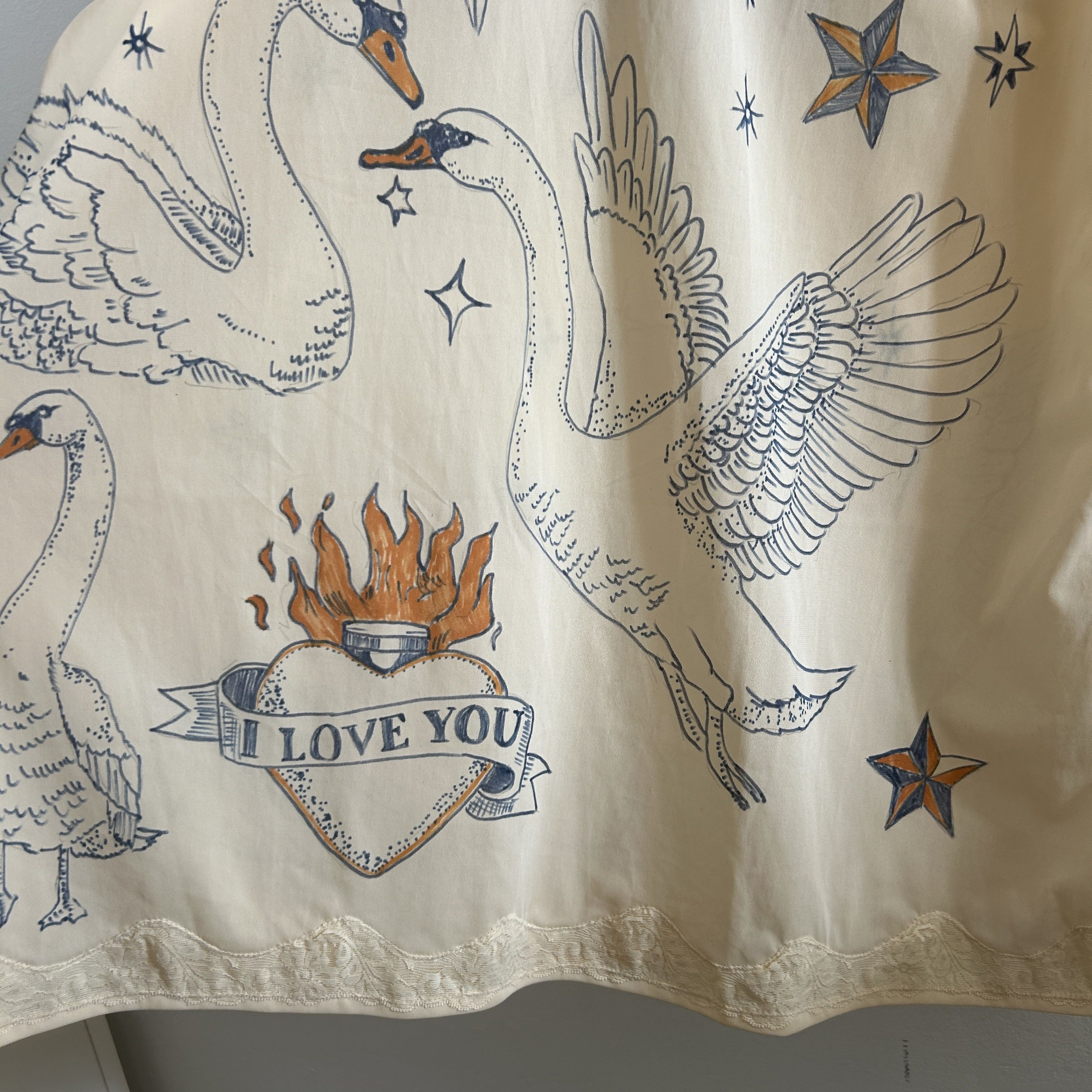Custommade Hand-Painted Tattoo Swan Slip Dress Size L / US 10 / IT 46 - 12 Thumbnail