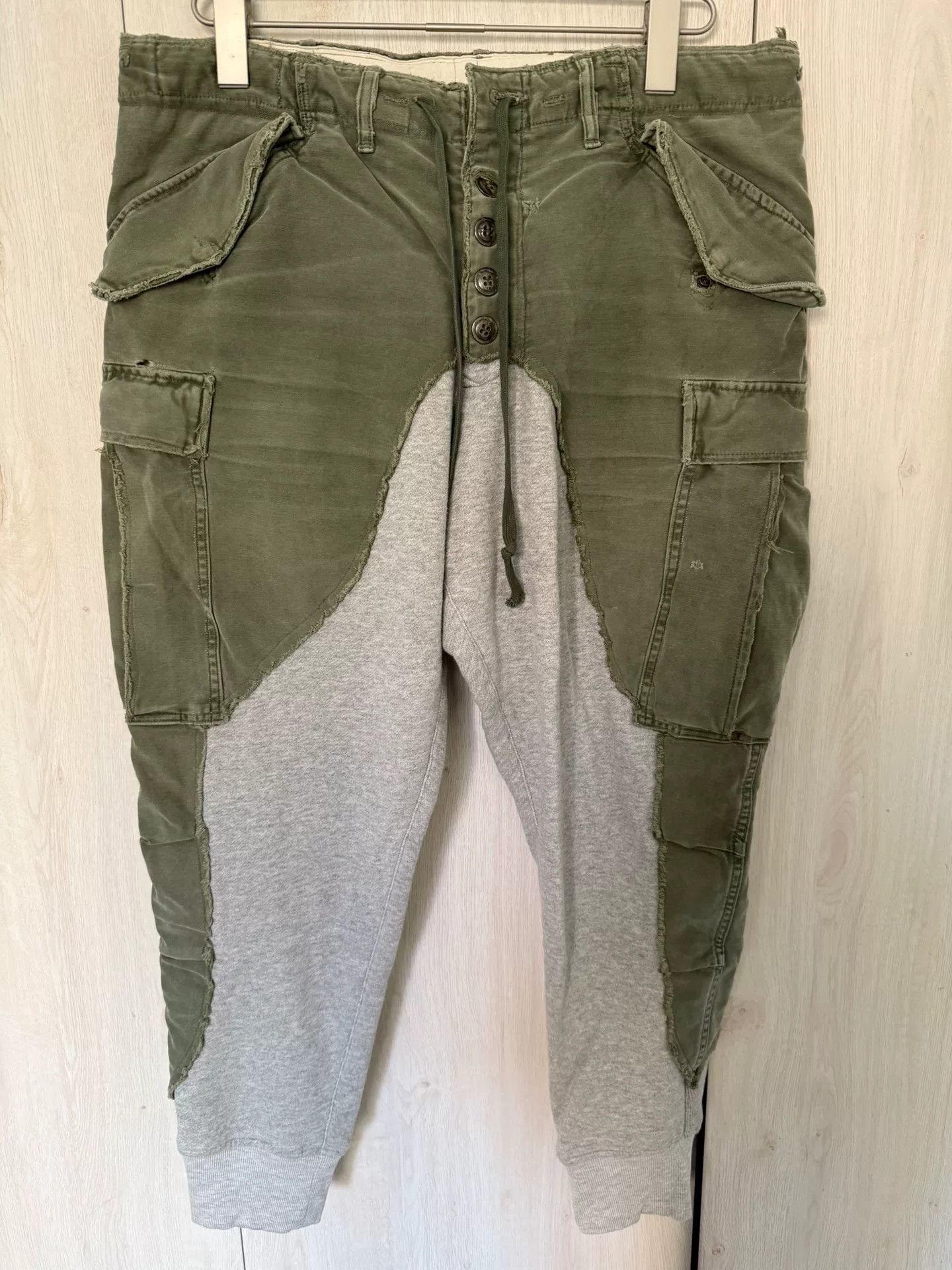 Greg Lauren men's army green jogger pants with patchwork Size US 34 / EU 50 - 1 Thumbnail